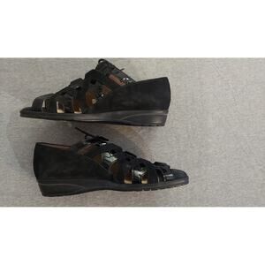 Beautifeel Women Leather Open Toe  Lace -Up LowWedge Black SandalShoes Sz 41/9.5